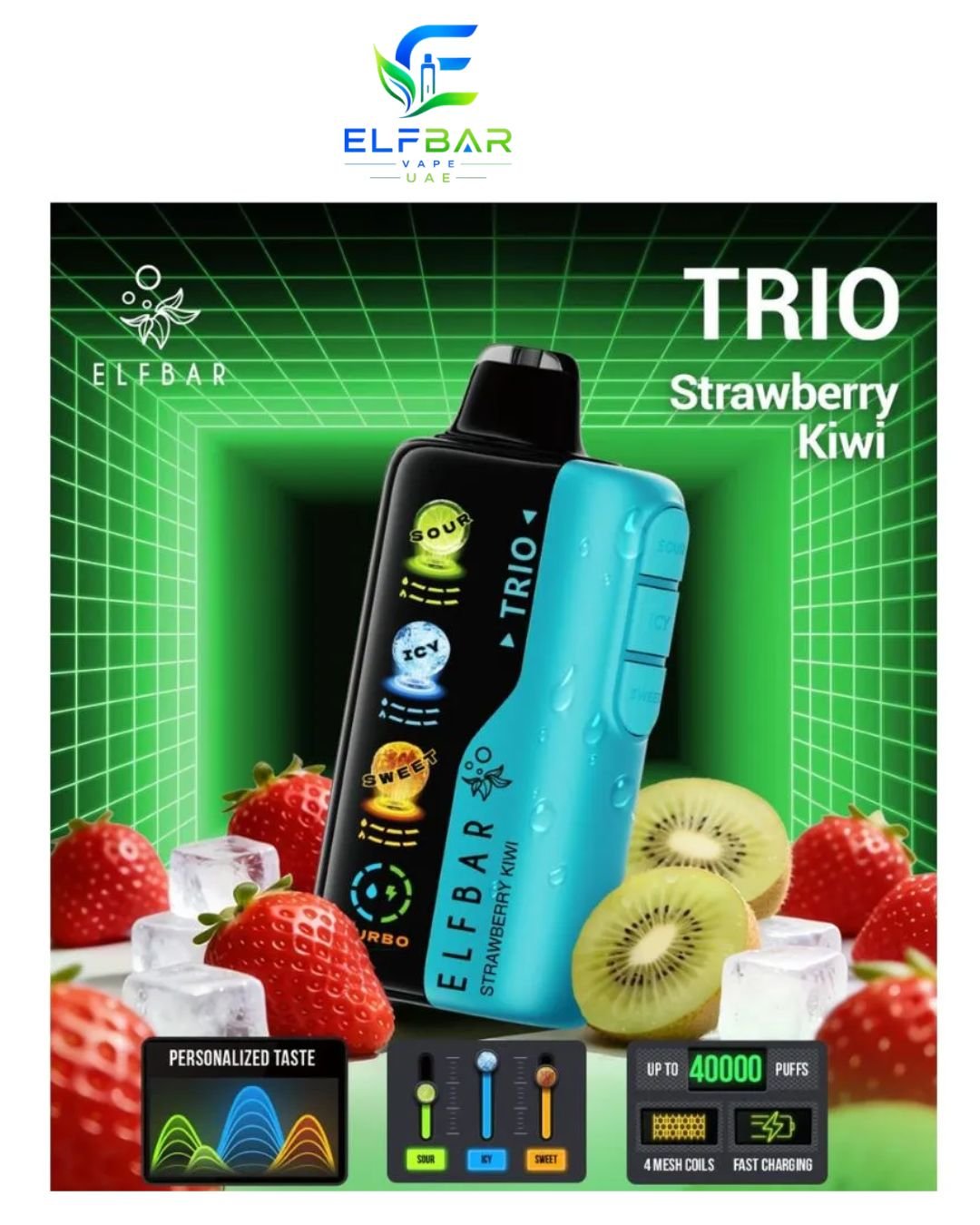 ELF BAR Trio 40000 Puffs Strawberry Kiwi Dubai ELF BAR Trio 40000 Puffs Strawberry Kiwi