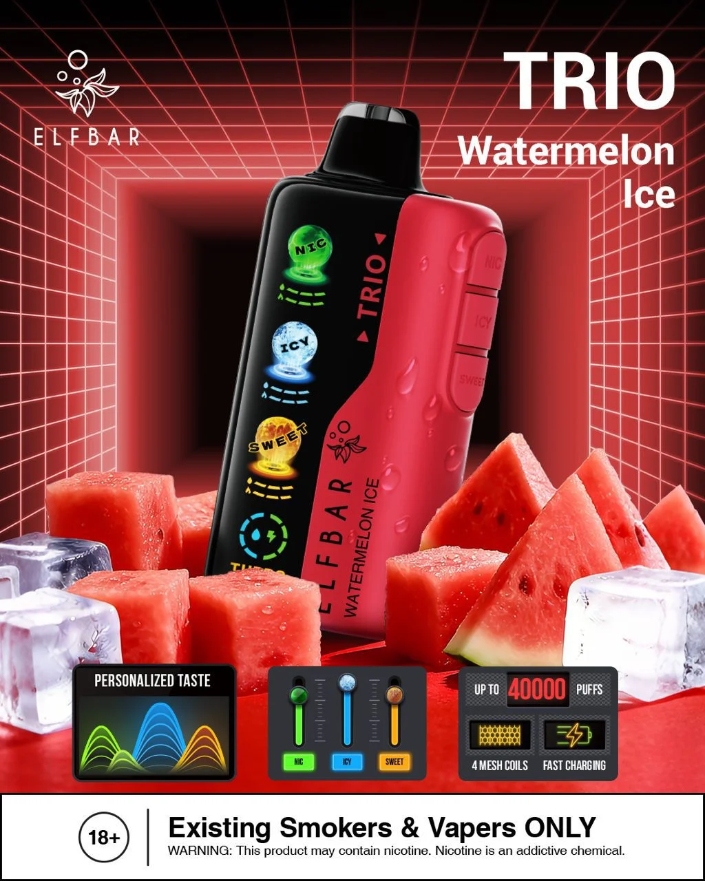 ELF BAR Trio 40000 Puffs Watermelon Ice ELF BAR Trio 40000 Puffs Watermelon Ice