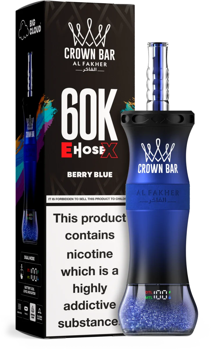 Al Fakher Crown Bar E Hose X 60000 Puffs Berry Blue Al Fakher Crown Bar E Hose X 60000 Puffs Berry Blue