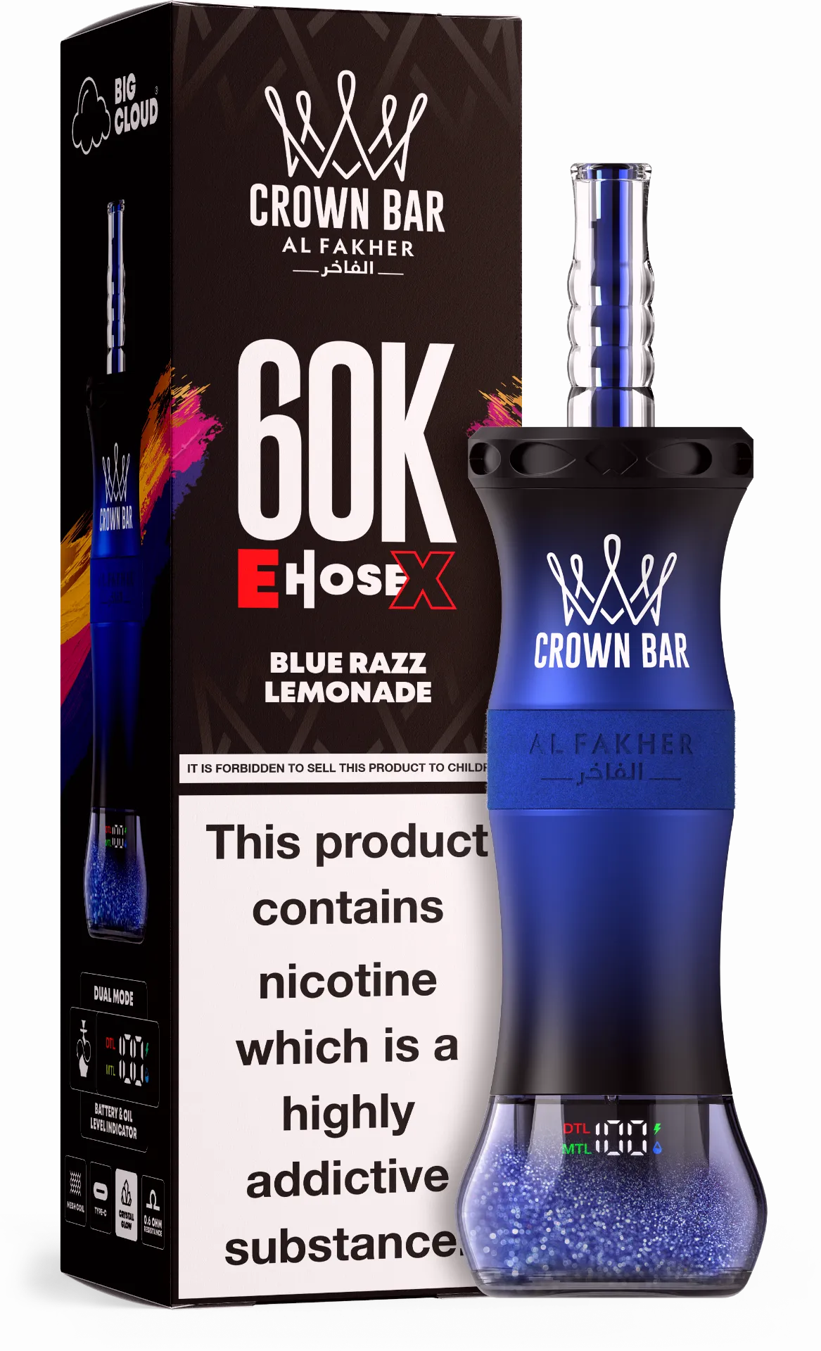 Al Fakher Crown Bar E Hose X 60000 Puffs Blue Razz Lemonade Al Fakher Crown Bar E Hose X 60000 Puffs Blue Razz Lemonade