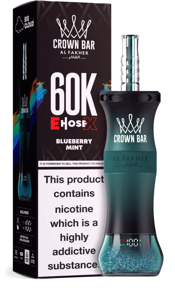 Al Fakher Crown Bar E Hose X 60000 Puffs Blueberry Mint Al Fakher Crown Bar E Hose X 60000 Puffs Blueberry Mint