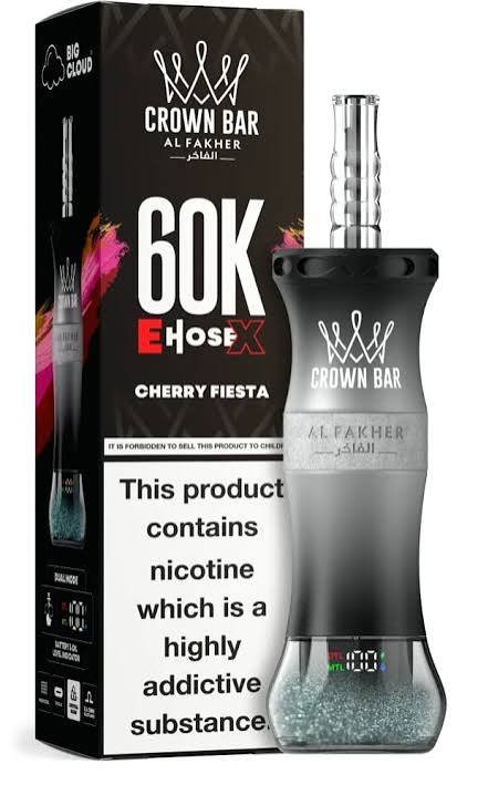 Al Fakher Crown Bar E Hose X 60000 Puffs Cherry Fiesta Al Fakher Crown Bar E Hose X 60000 Puffs Cherry Fiesta