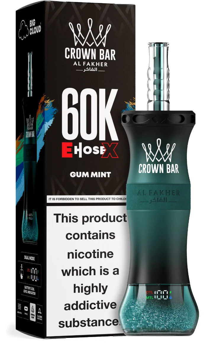 Al Fakher Crown Bar E Hose X 60000 Puffs Gum Mint Al Fakher Crown Bar E Hose X 60000 Puffs Gum Mint